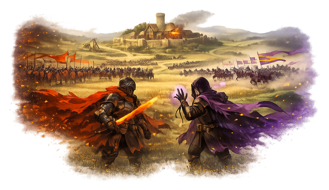 Two Wardens' hosts clash across the terraced fields of a Steading