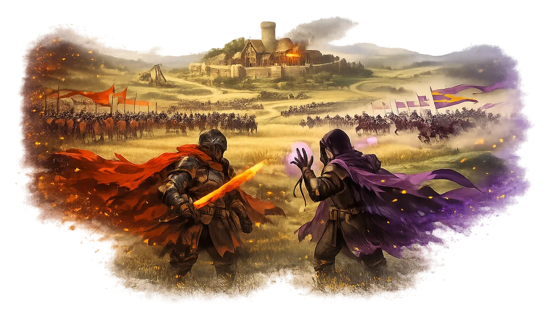 Two Wardens' hosts clash across the terraced fields of a Steading